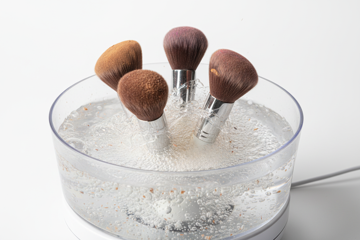 makeup dirty brushes cleaning in cleaning device 